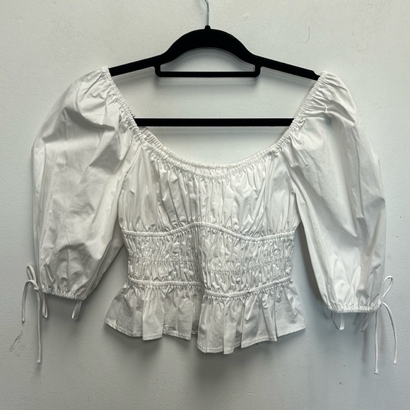 Staud Faye Gathered Puff-Sleeve Top - Picture 4 of 7